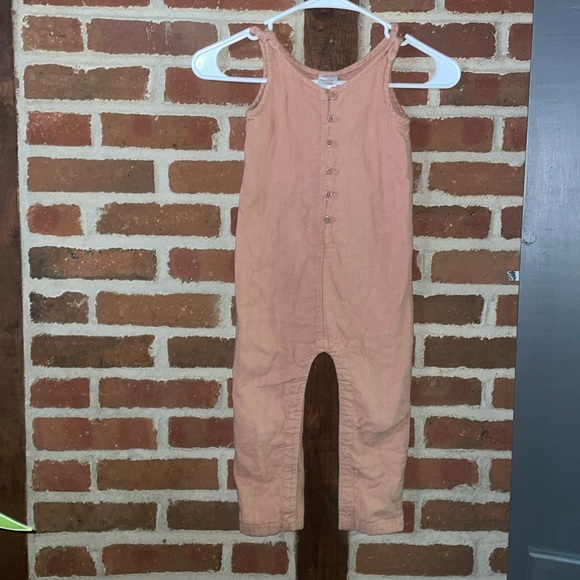 Hanna Andersson Light Pink/tan Gauze Romper 3T Buttons Boho Snaps - Picture 1 of 4